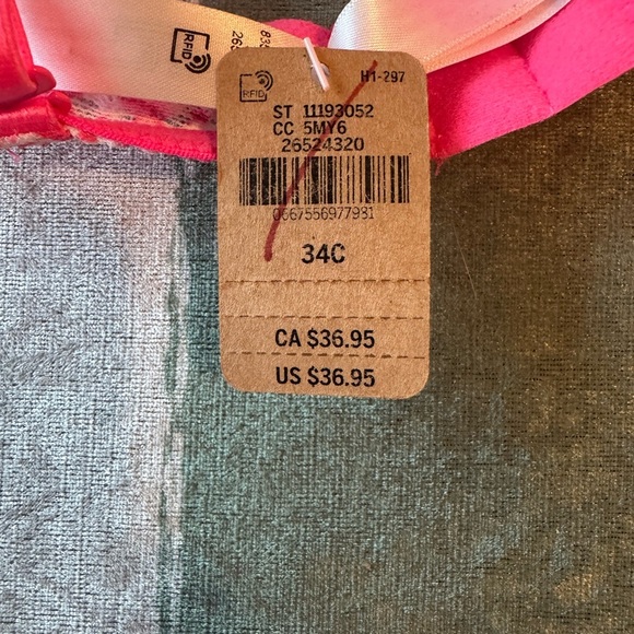 NWT PINK Victoria's Secret Floral Bra - Pink and Cream - 34C - Picture 4 of 4